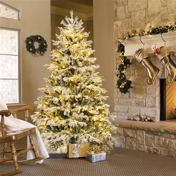Costway 6-ft Pre-Lit Christmas Tree Snow Flocked Hinged Xmas