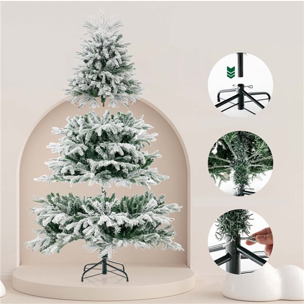 2022white × green christmas wreathe① Costway 6-ft Pre-Lit Christmas Tree Snow Flocked Hinged Xmas