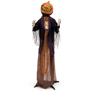 5.6-ft Halloween Animated Standing Pumpkin Scarecrow with Weird Phrases and LED Eyes