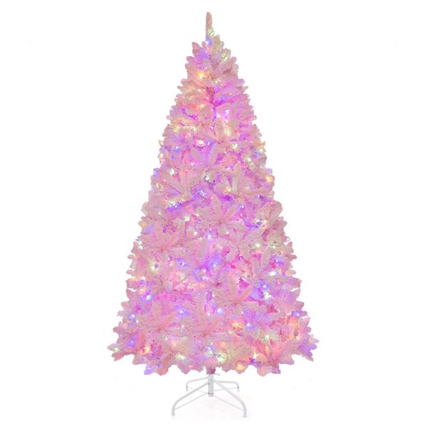 Costway 7-ft 500 LED Light Flocked Artificial Christmas Tree Hinged with 1200 Branch Tips