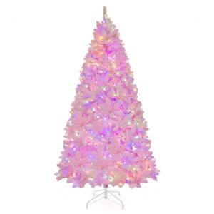 Costway 7-ft 500 LED Light Flocked Artificial Christmas Tree Hinged with 1200 Branch Tips