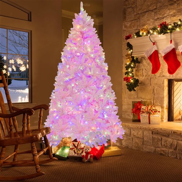 Costway 7-ft 500 LED Light Flocked Artificial Christmas Tree Hinged with 1200 Branch Tips