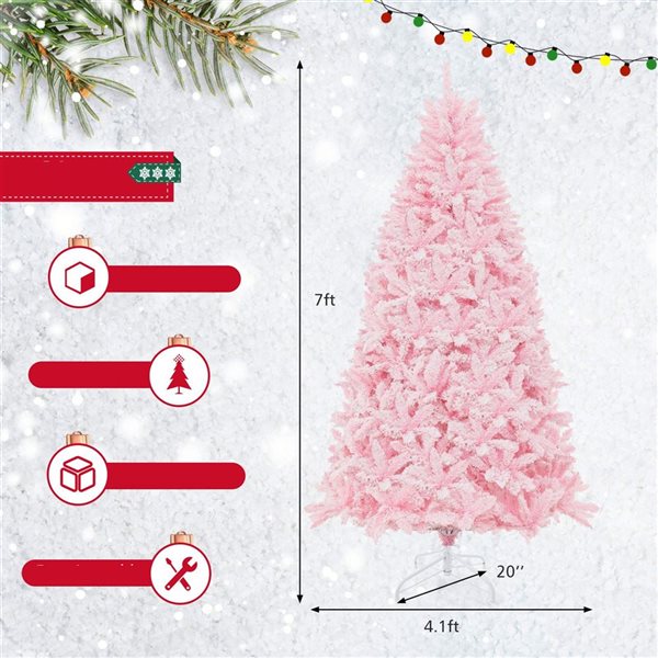 Costway 7-ft 500 LED Light Flocked Artificial Christmas Tree Hinged with 1200 Branch Tips