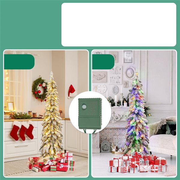 Costway 5-ft 11 Mode Pre-Lit Slim Christmas Tree Flocked Xmas Decoration - 150 LED Lights