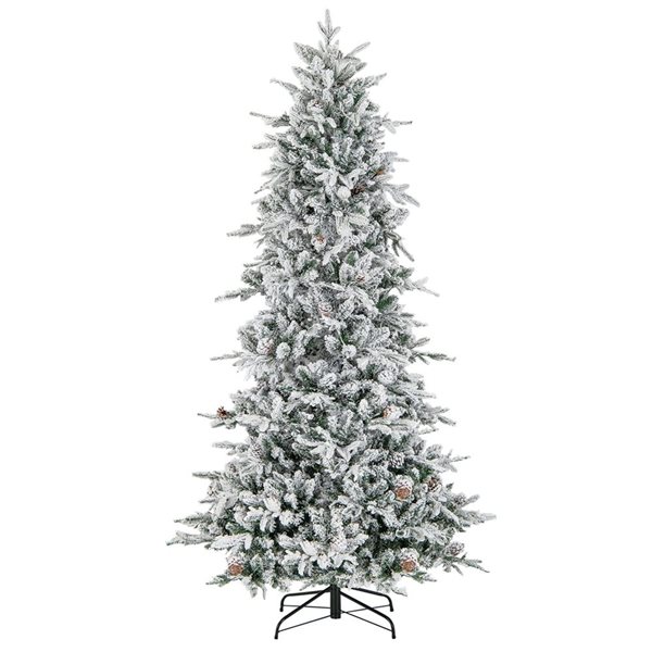 Costway 7.5-ft Pre-Lit Snow Flocked Hinged 1107 Branch Tip Christmas Tree - 350 Lights