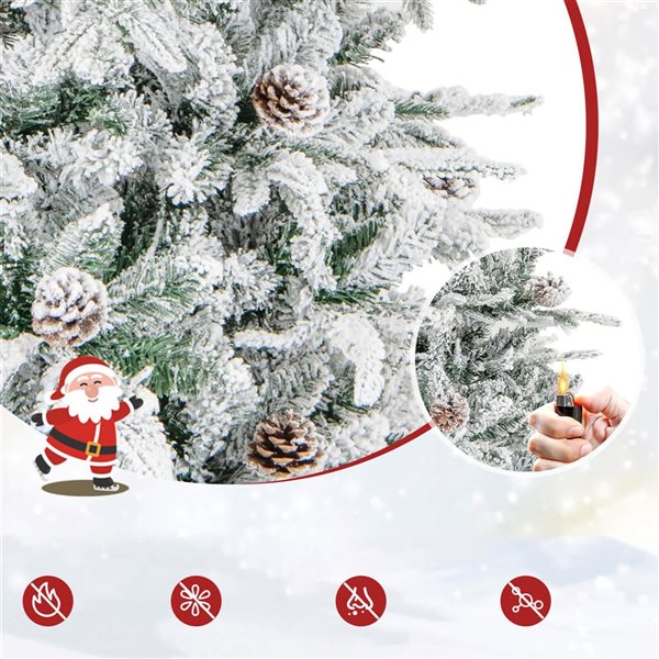 Costway 7.5-ft Pre-Lit Snow Flocked Hinged 1107 Branch Tip Christmas Tree - 350 Lights