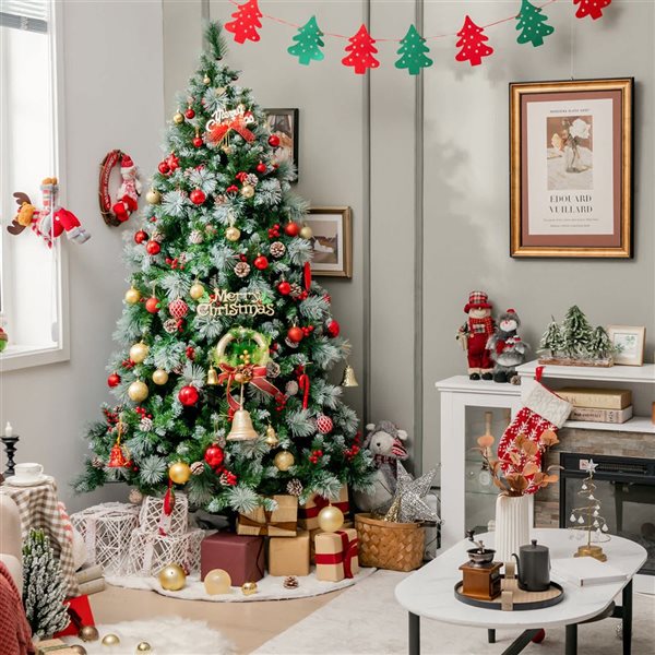 Costway 7-ft Pre-Lit Artificial Christmas Tree Hinged with Pine