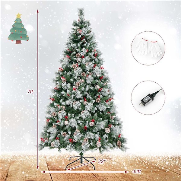 Costway 7-ft Pre-Lit Artificial Christmas Tree Hinged with Pine