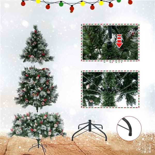 Costway 7-ft Pre-Lit Artificial Christmas Tree Hinged with Pine