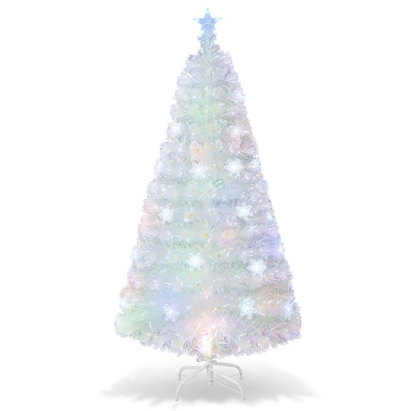 Costway 5-ft Pre-Lit Fibre-Optic Multicolour Snowflake Christmas Tree Décor with LED Lights