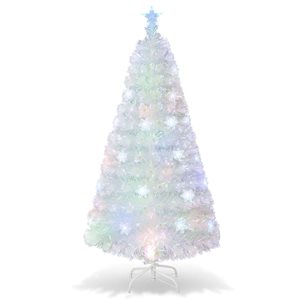 Costway 5-ft Pre-Lit Fibre-Optic Multicolour Snowflake Christmas Tree Décor with LED Lights