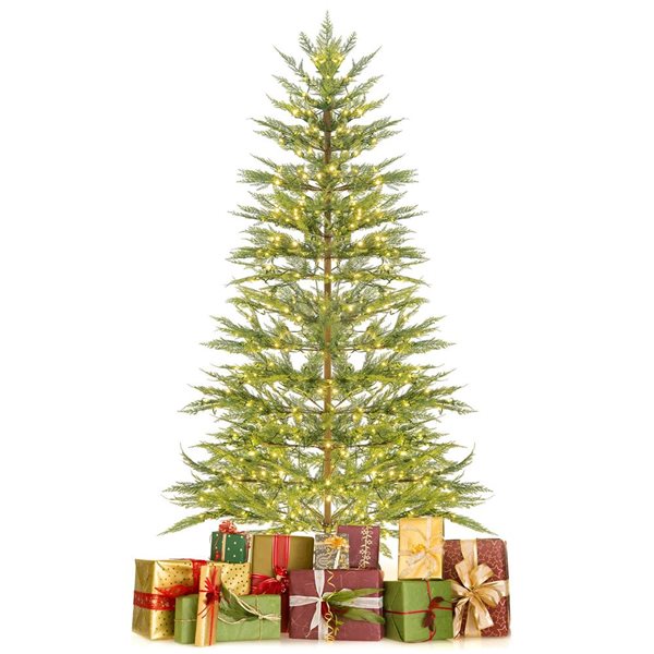 Costway 6.5-ft Pre-Lit Christmas Tree Hinged with 470 PE Branch Tips Timer and 430 Lights