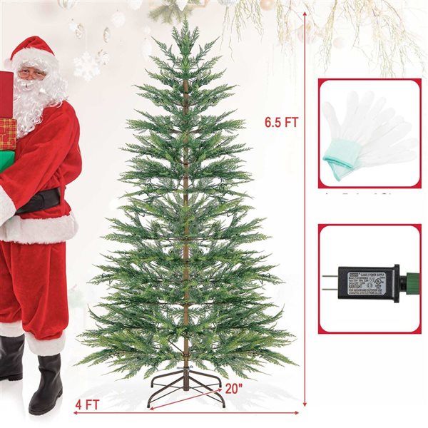 Costway 6.5-ft Pre-Lit Christmas Tree Hinged with 470 PE Branch Tips Timer and 430 Lights