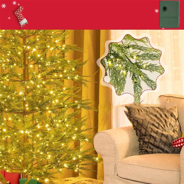 Costway 6.5-ft Pre-Lit Christmas Tree Hinged with 470 PE Branch Tips Timer and 430 Lights