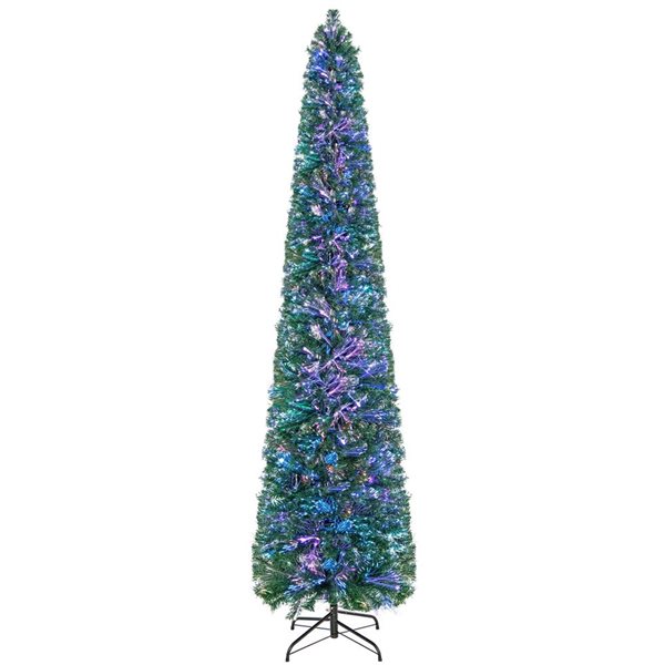 Costway 8-ft Pre-Lit Artificial Xmas Tree with Colourful Fibre Optics and 889 PVC Branch Tips