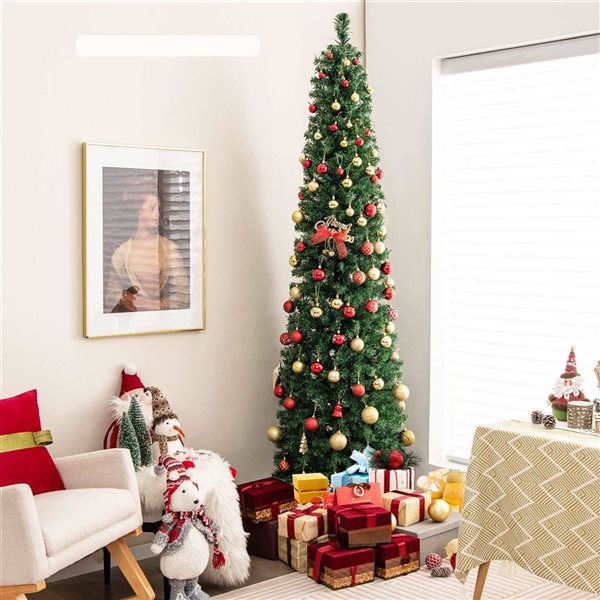 Costway 8-ft Pre-Lit Artificial Xmas Tree with Colourful Fibre Optics and 889 PVC Branch Tips