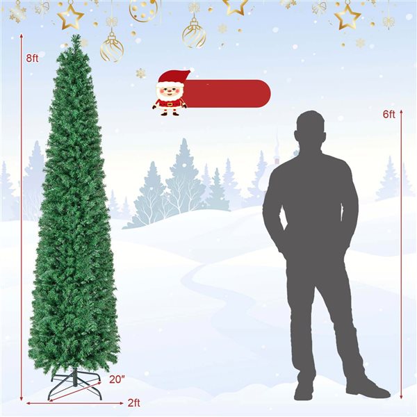 Costway 8-ft Pre-Lit Artificial Xmas Tree with Colourful Fibre Optics and 889 PVC Branch Tips