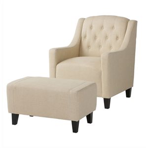 Fauteuil Mondawe blanc cassé avec dossier capitonné