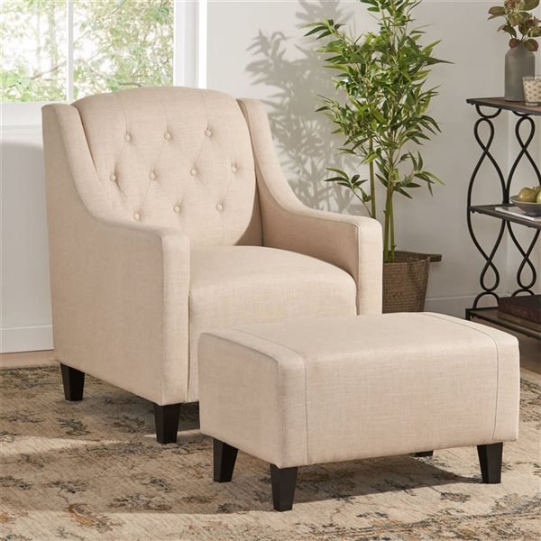 Mondawe Off-White Arm Chair with Tufted Back