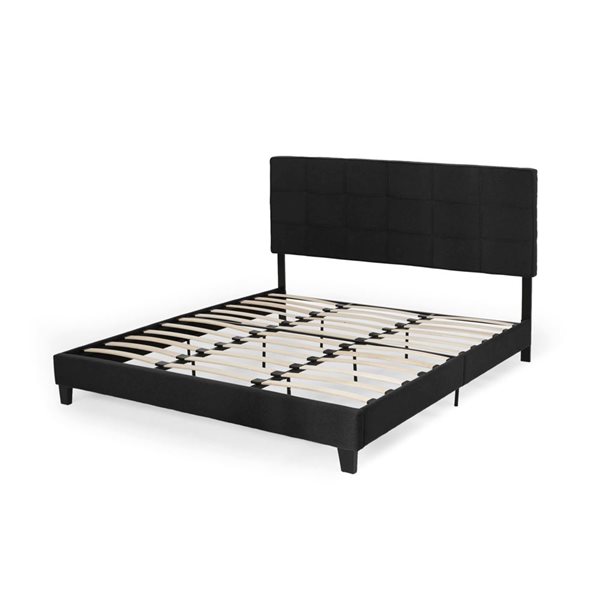 Mondawe Black King-Size Bed Frame with Contemporary Tufted Waffle Stitching