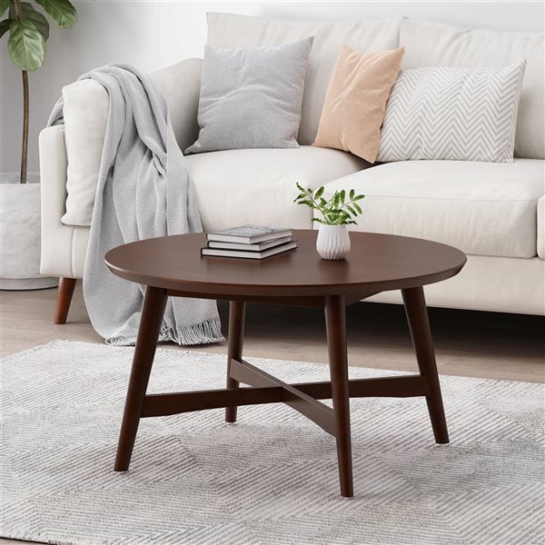 Mondawe Wooden Round Coffee Table with X-Cross Base