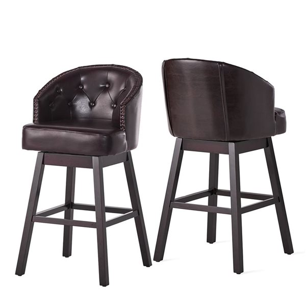 Mondawe Bar Stools With Leather Seat, Set of 2