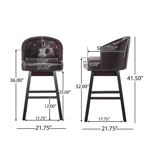 Tabourets de bar Mondawe avec siège en cuir, lot de 2