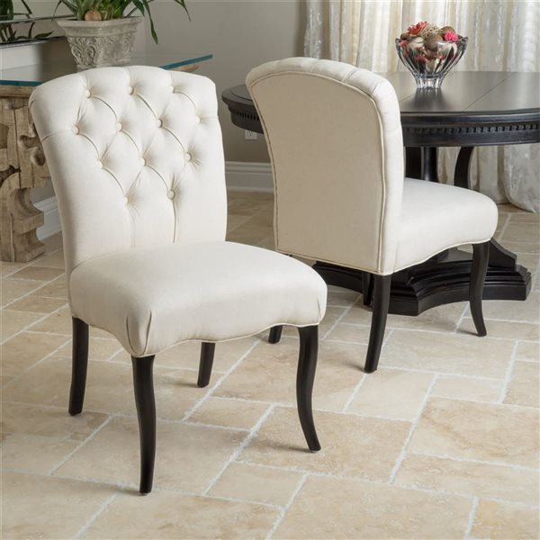 Chaise de salle à manger blanche Mondawe avec siège en tissu