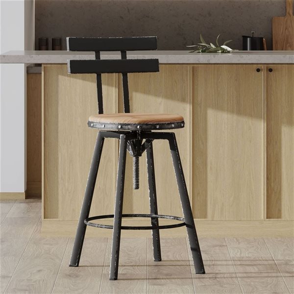 Tabourets de bar pivotants Mondawe avec siège en bois