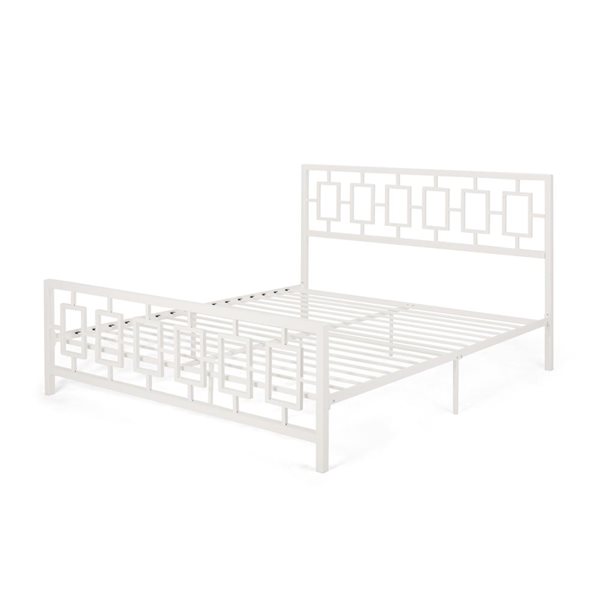 Mondawe White King Size Metal Bed Frame with Headboard