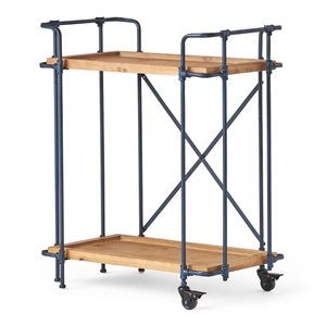 Mondawe Black Metal Bar Cart With Wooden Table