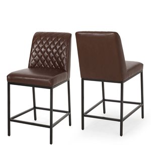 Mondawe Bar Stools With Leather Seat, Set of 2