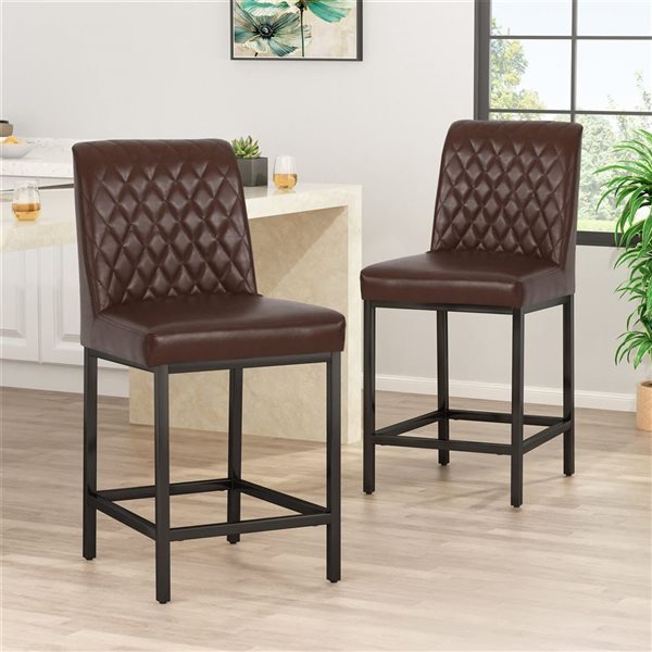 Mondawe Bar Stools With Leather Seat, Set of 2