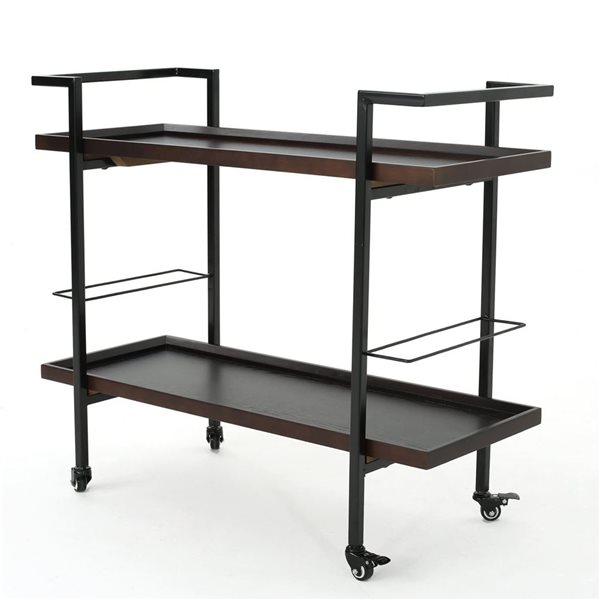 Mondawe Brown Metal Bar Cart With Wooden Table