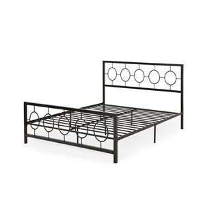 Mondawe Black King Size Metal Bed Frame with Headboard and Footboard