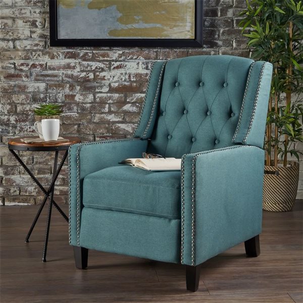 Mondawe Green Push Back Arm Chair With Fabric Seat