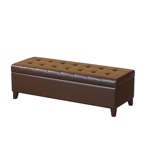 Mondawe 51-in Brown Storage Ottoman with Faux Leather Seat