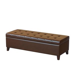 Mondawe 51-in Brown Storage Ottoman with Faux Leather Seat