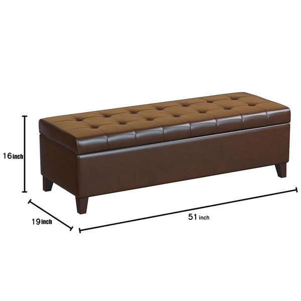 Mondawe 51-in Brown Storage Ottoman with Faux Leather Seat