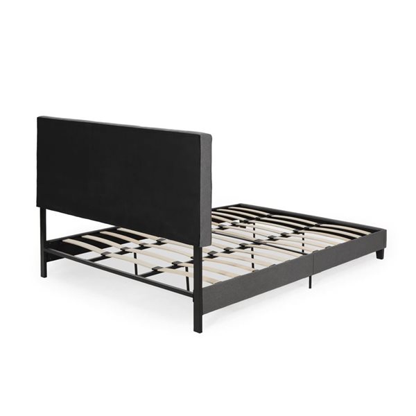 Mondawe Gray King-Size Bed Frame with Contemporary Tufted Waffle Stitching