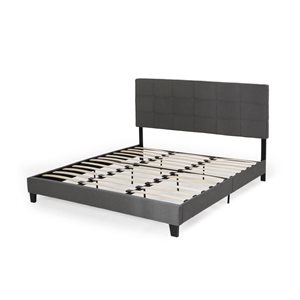 Mondawe Gray King-Size Bed Frame with Contemporary Tufted Waffle Stitching