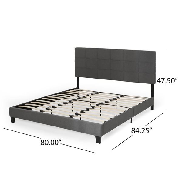 Mondawe Gray King-Size Bed Frame with Contemporary Tufted Waffle Stitching