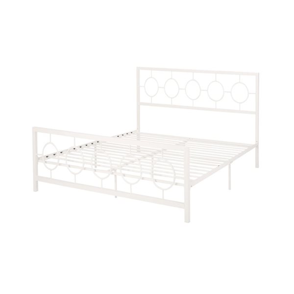 Mondawe White King Size Metal Bed Frame with Headboard and Footboard