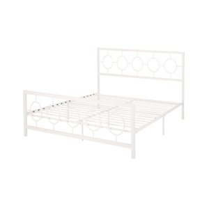 Mondawe White King Size Metal Bed Frame with Headboard and Footboard