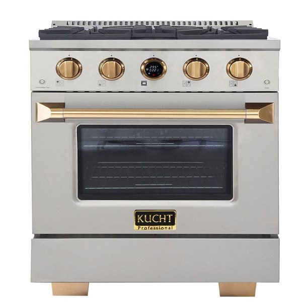 Cuisinière biénergie à gaz propane KUCHT 30 po 4,2 pi³ 4 brûleurs avec thermostat Horus - acier inoxydable/finitions dor…