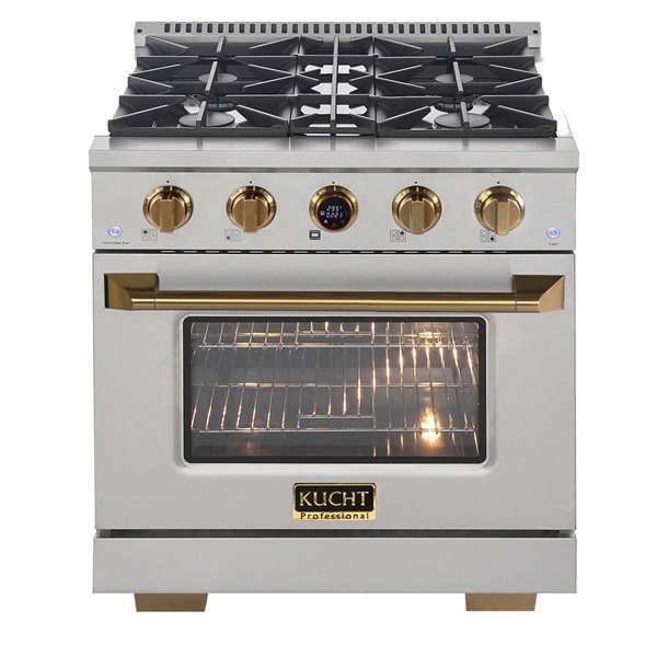 KUCHT 30-in 4.2 ft³ 4-Burner Propane Gas Dual Fuel Range with Horus Thermostat - Stainless Steel/Gold Accents