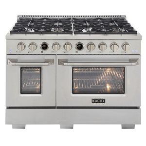 KUCHt 48-in 6.7-ft³ 8-Burner Natural Gas Dual Fuel Double Oven Range with Horus Thermostat - Stainless Steel