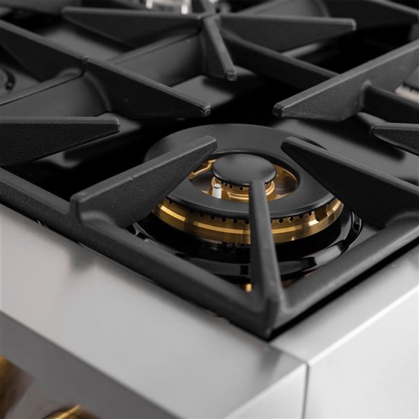 Cuisinière biénergie à gaz naturel KUCHT 36 po 5,2 pi³ 6 brûleurs avec thermostat Horus - acier inoxydable/finitions dor…