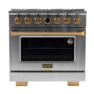 KUCHT 36-in 5.2 ft³ 6-Burner Natural Gas Dual Fuel Range with Horus Thermostat - Stainless Steel/Gold Accents