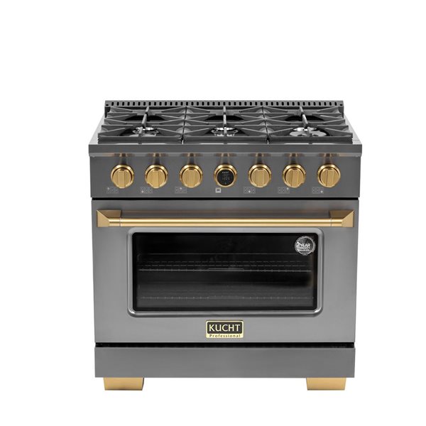 KUCHT 36-in 5.2 ft³ 6-Burner Natural Gas Dual Fuel Range with Horus Thermostat - Titanium Stainless Steel